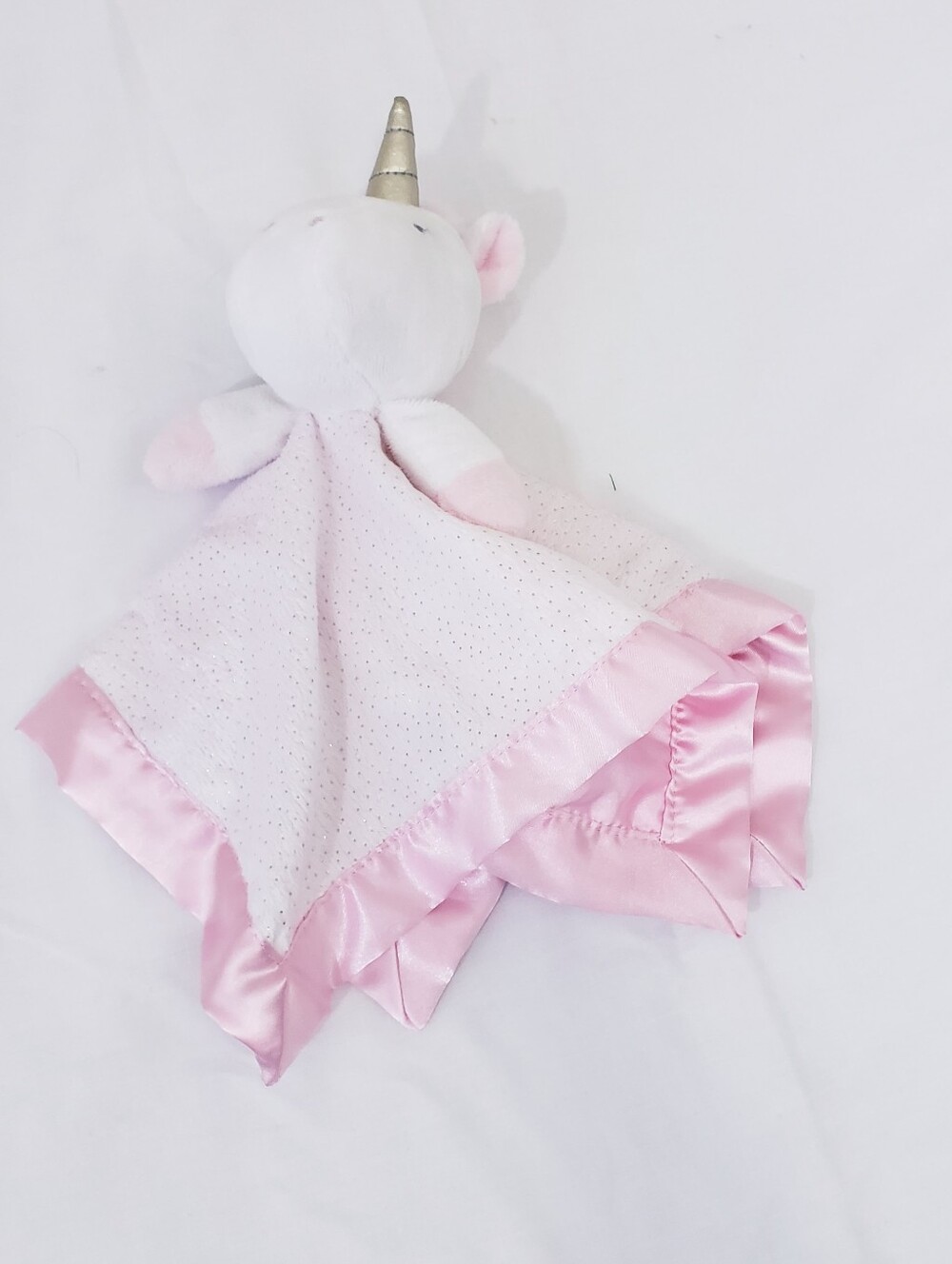 Cloud Island Unicorn Satin Trim Lovey Pink White Security Blanket Stuffy